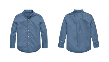 Blue blank classic shirt. Front and back view