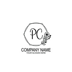 PC Initials handwritten minimalistic logo template vector