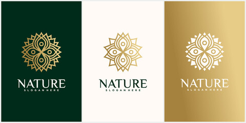 Set of nature flower logo design Set of flower logo template with business card