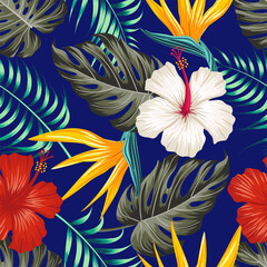 Floral seamless pattern with leaves. tropical background