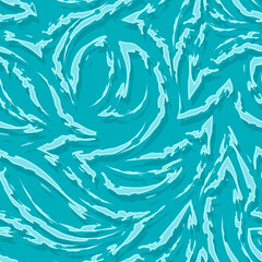 Turquoise vector seamless pattern of stripes with ragged edges in the form of corners and curls. Texture of the sea flow or water.