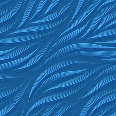 Seamless vector abstract pattern of blue graceful lines drawn with a pen. Flowing texture from smooth lines.