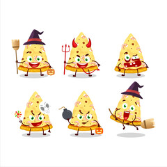 Halloween expression emoticons with cartoon character of slice of marinara pizza