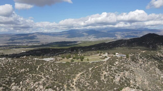 Aerial view of small trail in Simpson park wilderness valley in Santa Rosa Hills. Hemet, California. USA
