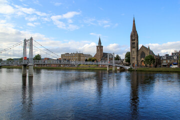 Fototapeta na wymiar Cityscape of Inverness Reflected in River, Scotland
