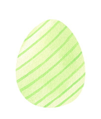 Decorated Easter egg with stripes in green pastel colors. Hand-drawn illustration isolated on white background. Perfect for your project, cards, prints, covers, decorations.