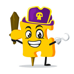 vector illustration of puzzle mascot or character wearing pirates costume and holding wooden sword