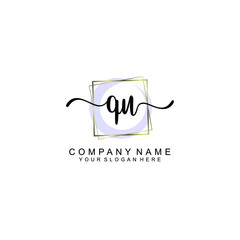 QU Initials handwritten minimalistic logo template vector