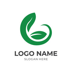 Obraz premium abstract leaf logo design with flat green color style