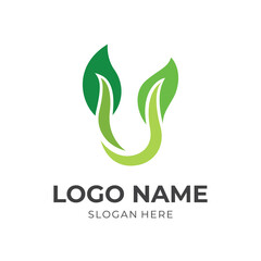 nature leaf logo design with flat green color style