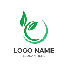 modern leaf logo template with flat green color style