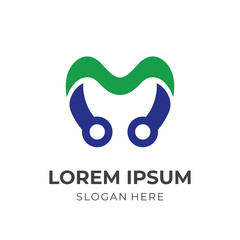 letter M logo vector with flat green and blue color style