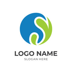 letter Y logo design with flat blue and green color style.