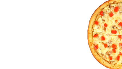 Pizza isolated on white background. Italian food concept. Appetizing pizza. Banner.