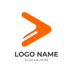 simple play logo vector with flat orange color style