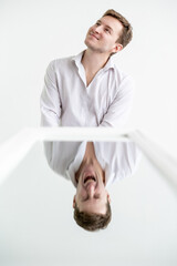 Bipolar disorder. Psychology problem. Deception false. Conceptual art portrait. Inversion illusion....