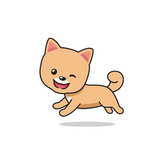Vector cartoon character happy brown dog running for design.