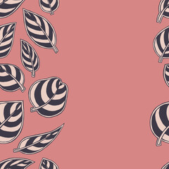 Decorative seamless pattern with striped flat leaves on pink background. For fabric, wallpaper, wrapping paper, pattern fills, textile, web textures. Vector