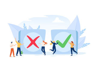 Vector illustration, filling completed not completed, marking important dates and tasks, team thinking and brainstorming