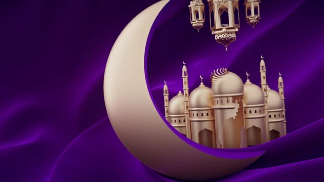 3d Animation suitable for Ramadan Islamic motion, Animation Mosque model and Moon background