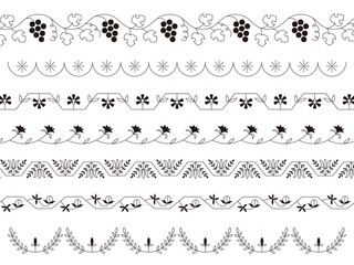 花をモチーフにした、フォークアートの飾り罫セット