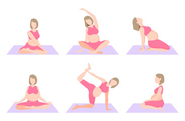 Yoga for pregnant women. Relax exercises for the health of the body. A pregnant woman meditates. A pregnant woman is preparing for childbirth. Physical education with the baby. Asanas for pregnant 