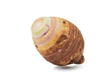 Close Up of Fresh taro isolated on white background, Front view. Clipping path