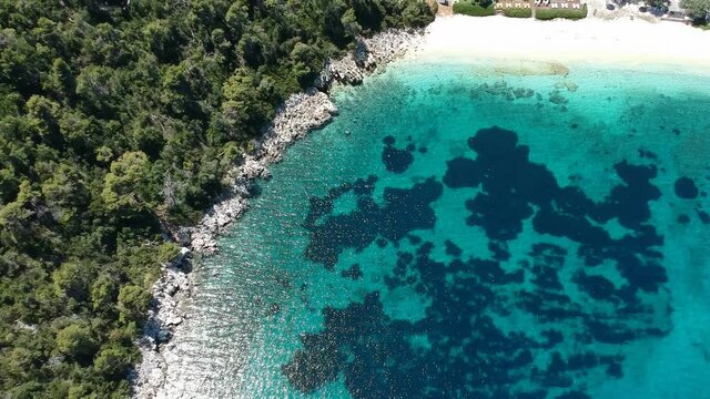 Aerial view over the rocky beach Leftos Gialos in Alonissos island, Sporades, Greece
