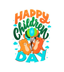 The vector illustration of Baby hamsters with lettering phrase - Happy Children day.