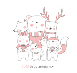 Obraz premium Cartoon sketch the cute baby animal. Hand-drawn style.