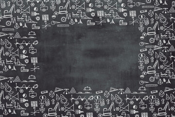 Blackboard with hand-drawn math-related icons. Education concept.
