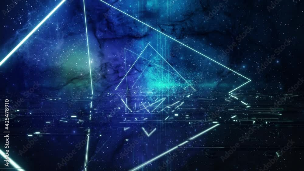 Wall mural neon light abstract with nebula background loop. 3d rendering. futuristic vj motion graphics, edm cl