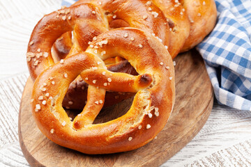 Fresh baked homemade pretzel. Classic beer snack