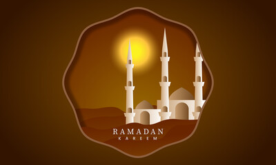 ramadan kareem text greeting background with mosque