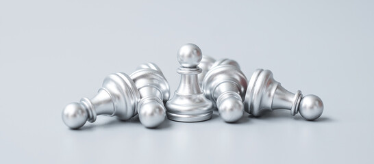 silver Chess pawn figure stand out from crowd of enermy or opponent. Strategy, Success, management, business planning, disruption, win and leadership concept
