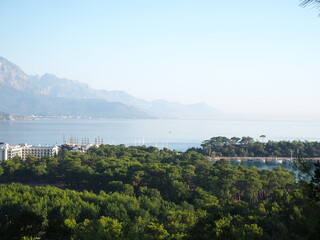 View of the sea bay against the backdrop of mountains. Kemer, Turkey 