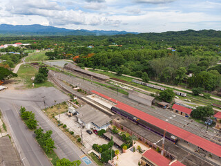 Thai train station with diesel locomotive