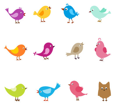 Collection of cute birds stock illustration