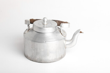 Aluminum tea kettle or tea pot on white background.