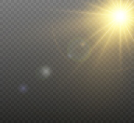 The bright sun shines with warm rays, vector illustration.