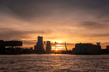 Rotterdam silhouette with Erasmus bridge and the Hef Bridge