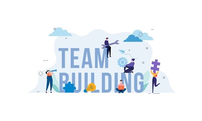 Flat design concept of team building, teamwork, team management illustration