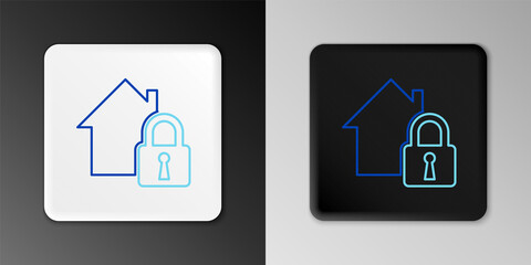 Line House under protection icon isolated on grey background. Home and lock. Protection, safety, security, protect, defense concept. Colorful outline concept. Vector