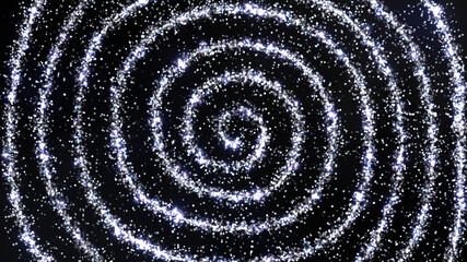 Glitter silver background with  glowing spiral with particles
