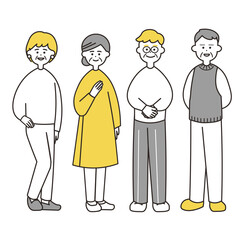 高齢　男女　パステル　全身　イエローカラー