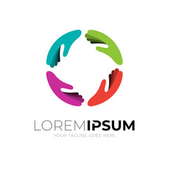 Globe logo with hand design colorful, circular logo