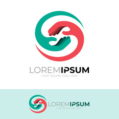 Obraz premium Circle logo with handshake design community, charity icon