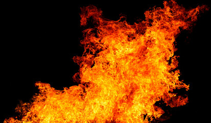 Abstract Fire flames, Blaze fire flame texture for banner background, Conceptual image of burning fire, Perfect fire particles on black background-Image