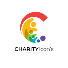 Abstract C logo and family design combination, colorful logo with people