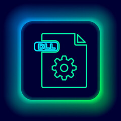 Glowing neon line DLL file document. Download dll button icon isolated on black background. DLL file symbol. Colorful outline concept. Vector